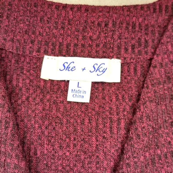 She & Sky Burgundy V Neck Faux Wrap Style Sweater Size Large - Picture 4 of 6